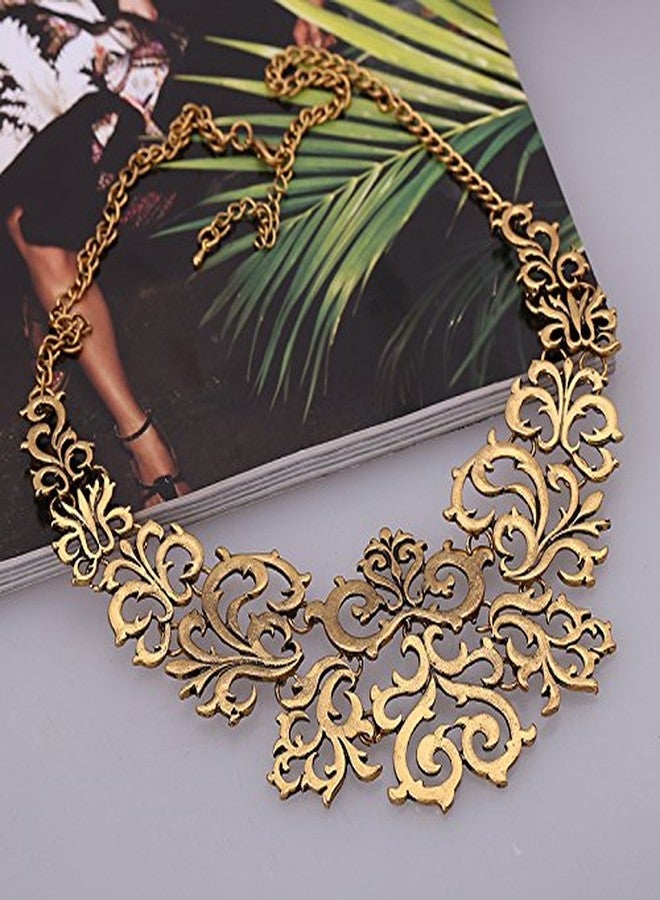 Cykdohy Vintage Hollow Filigree Floral Exaggerated Choker Statement Retro Necklace for Women Men Short Chunky Ethnic Ancient Gold Silver Carved Lace Pendant Collar Bib Clavicle Chain Gypsy Tribal Jewelry (Ancient Gold) - Image 5